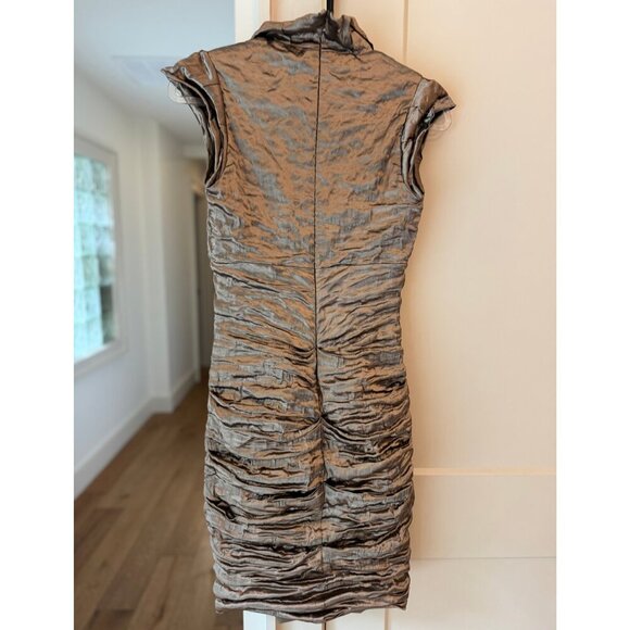 Nicole Miller Metallic Ruched Sheath Dress Petite 10P Silver Cocktail - Picture 7 of 10